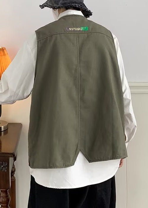 Grüner Knopf Patchwork Baumwolle Herren Weste V-Ausschnitt Ärmellos RN006