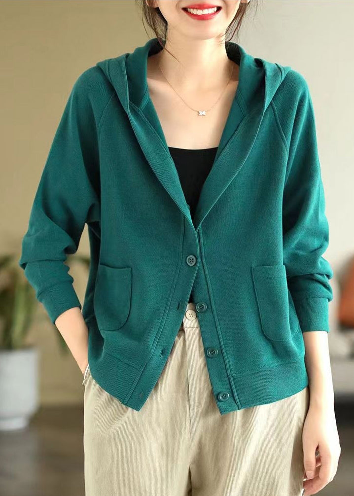 Grüner Baumwollmantel Outwear mit Kapuze Frühling TJ019