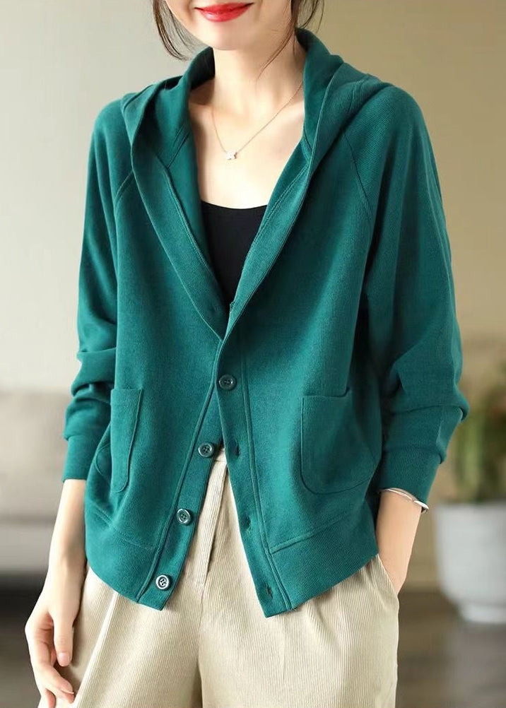 Grüner Baumwollmantel Outwear mit Kapuze Frühling TJ019