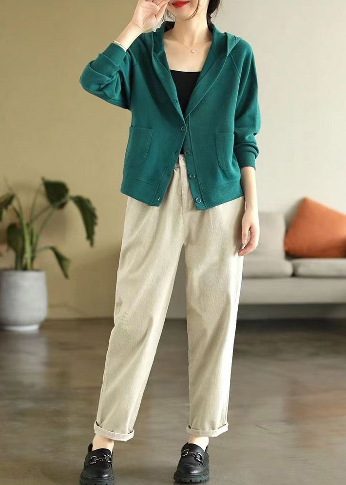 Grüner Baumwollmantel Outwear mit Kapuze Frühling TJ019