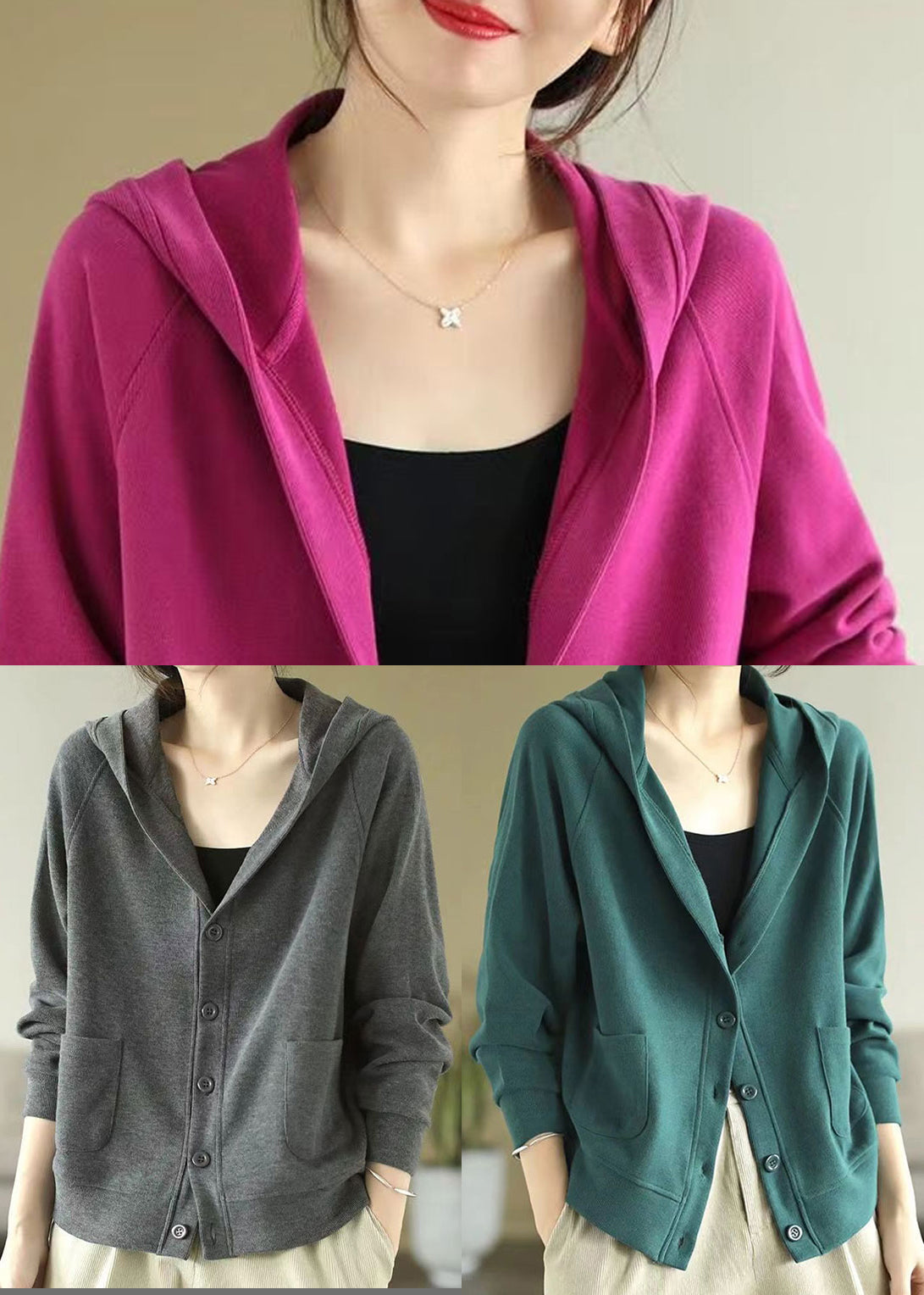 Grüner Baumwollmantel Outwear mit Kapuze Frühling TJ019