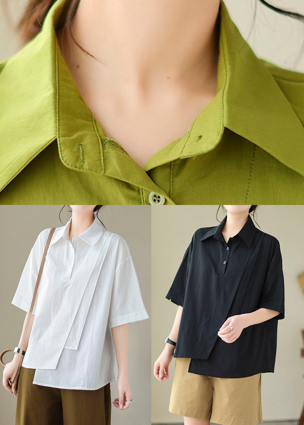 Peter Tops Blouse Pan Green Cotton Summer Patchwork Collar