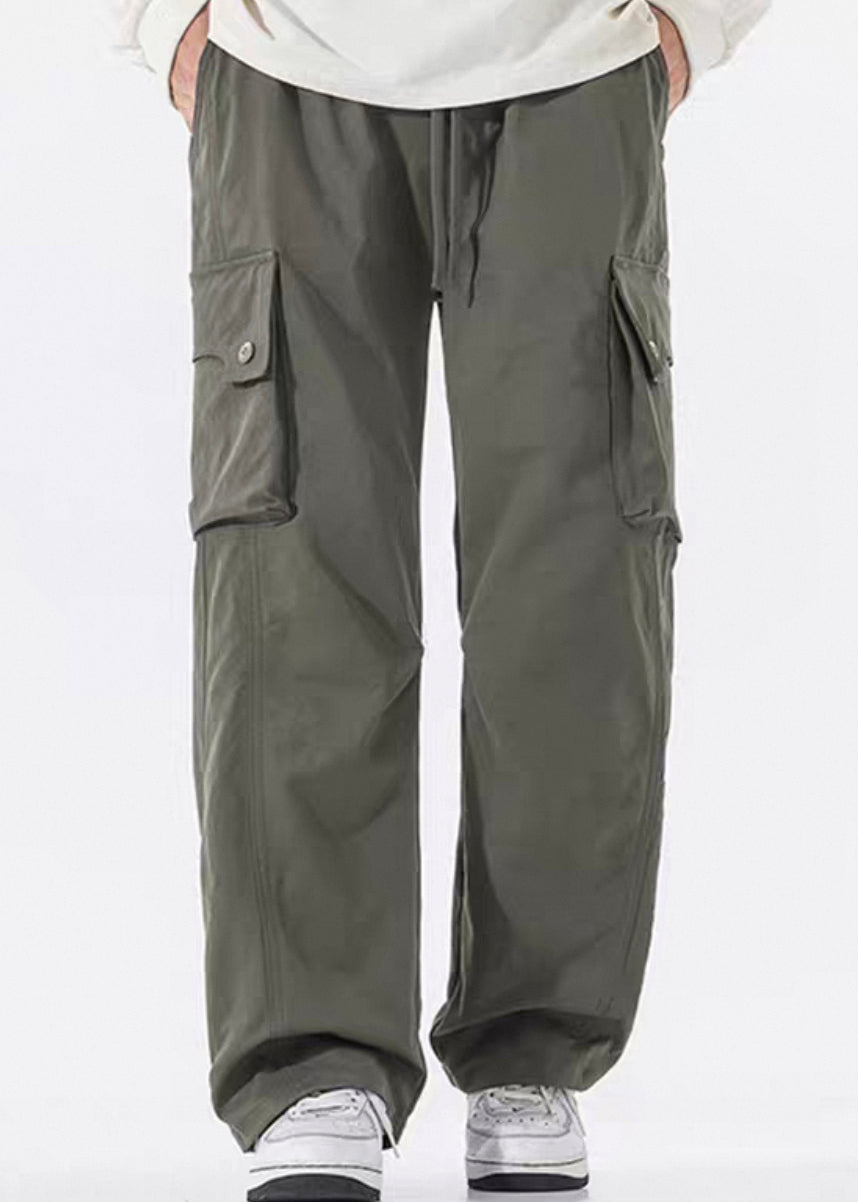 Pantalon homme poches taille décontracté printemps élastique coton vert