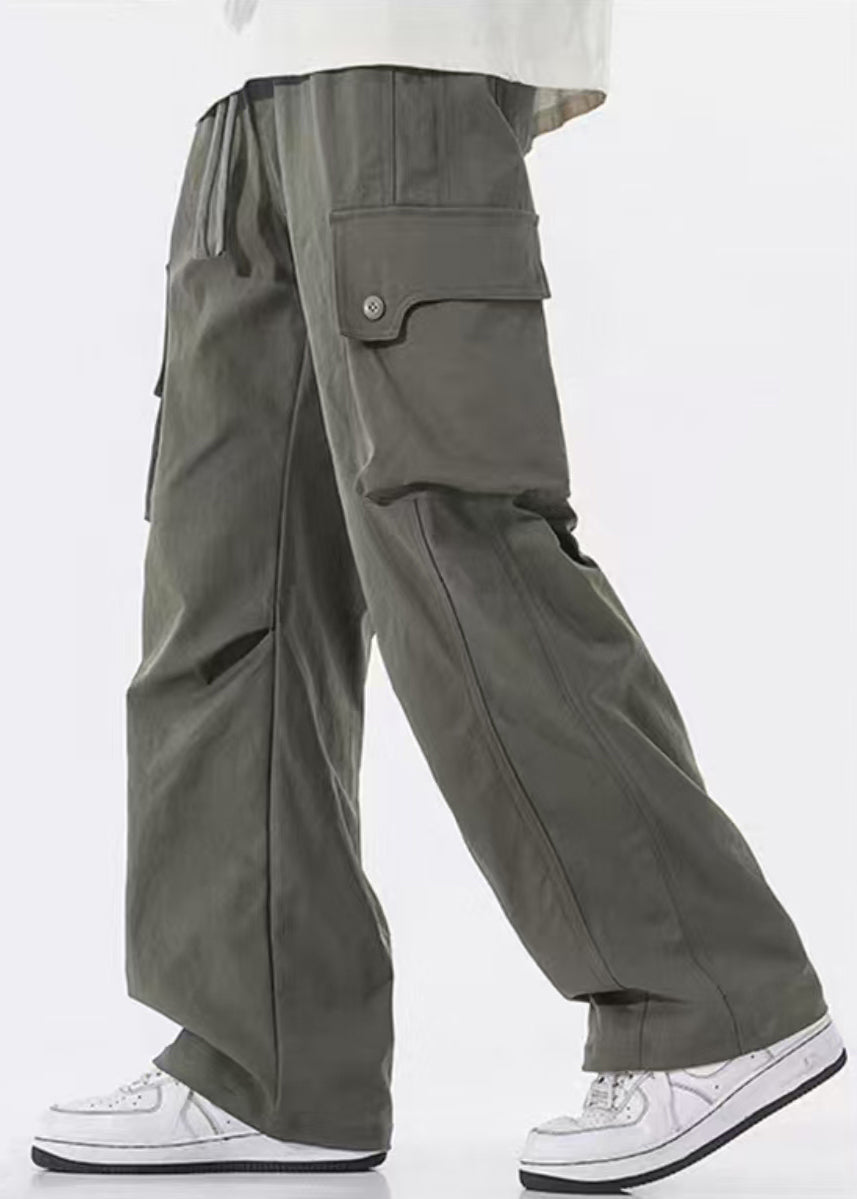 Pantalon homme poches taille décontracté printemps élastique coton vert