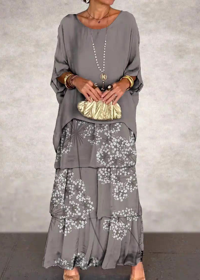 Grüner Druck Falsche Zweiteilige Kleider O-Ausschnitt Armband Ärmel QA021