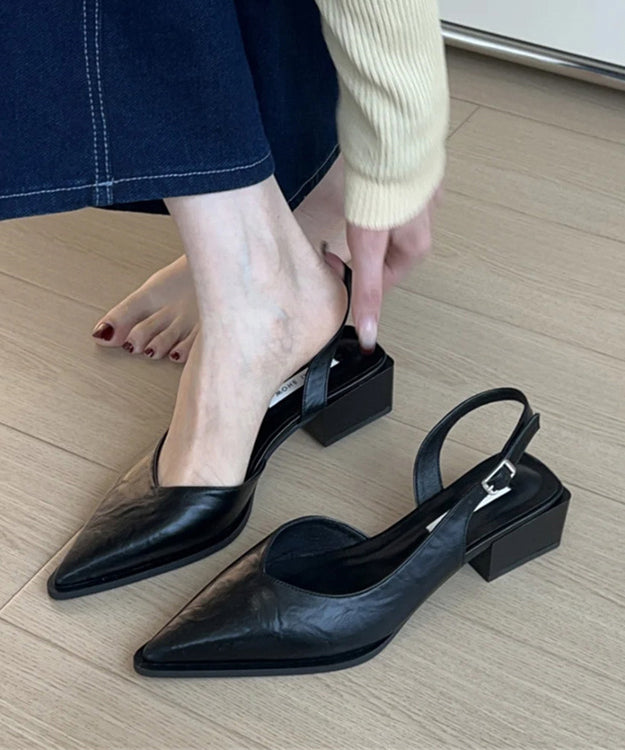 Sandales pointues en cuir vert à bout épais