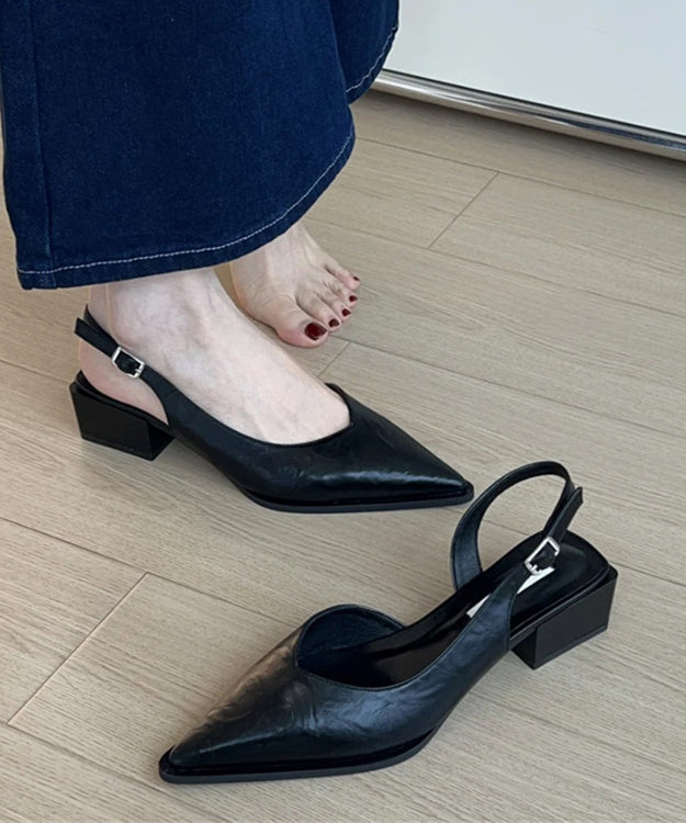 Sandales pointues en cuir vert à bout épais