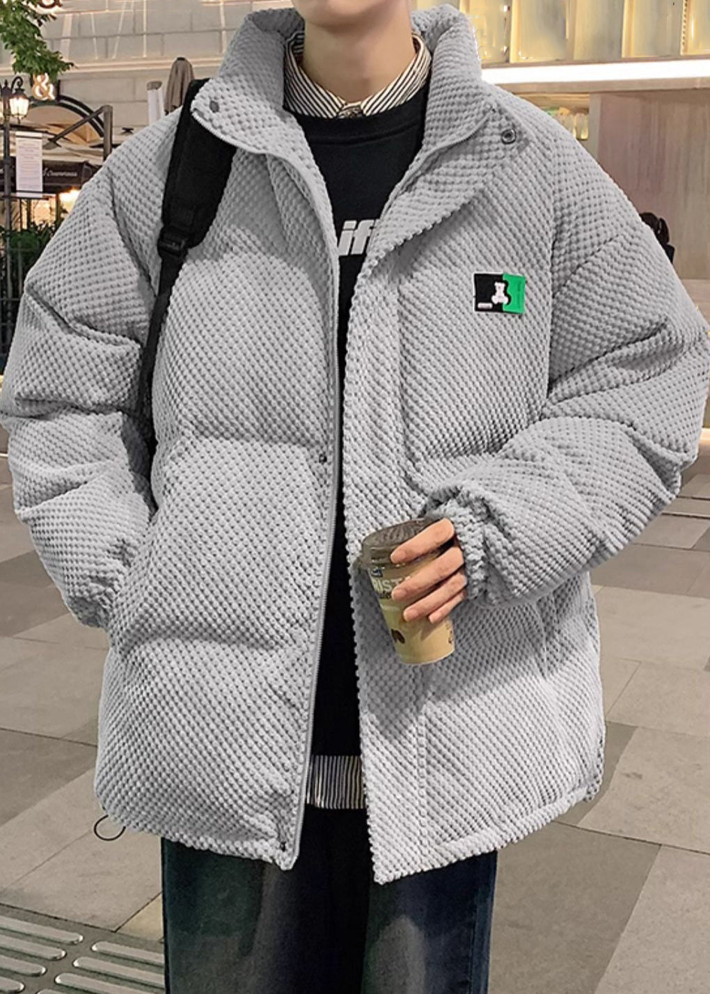 Grau Kordelzug Solide Männer Parkas Stehkragen WinterRM011