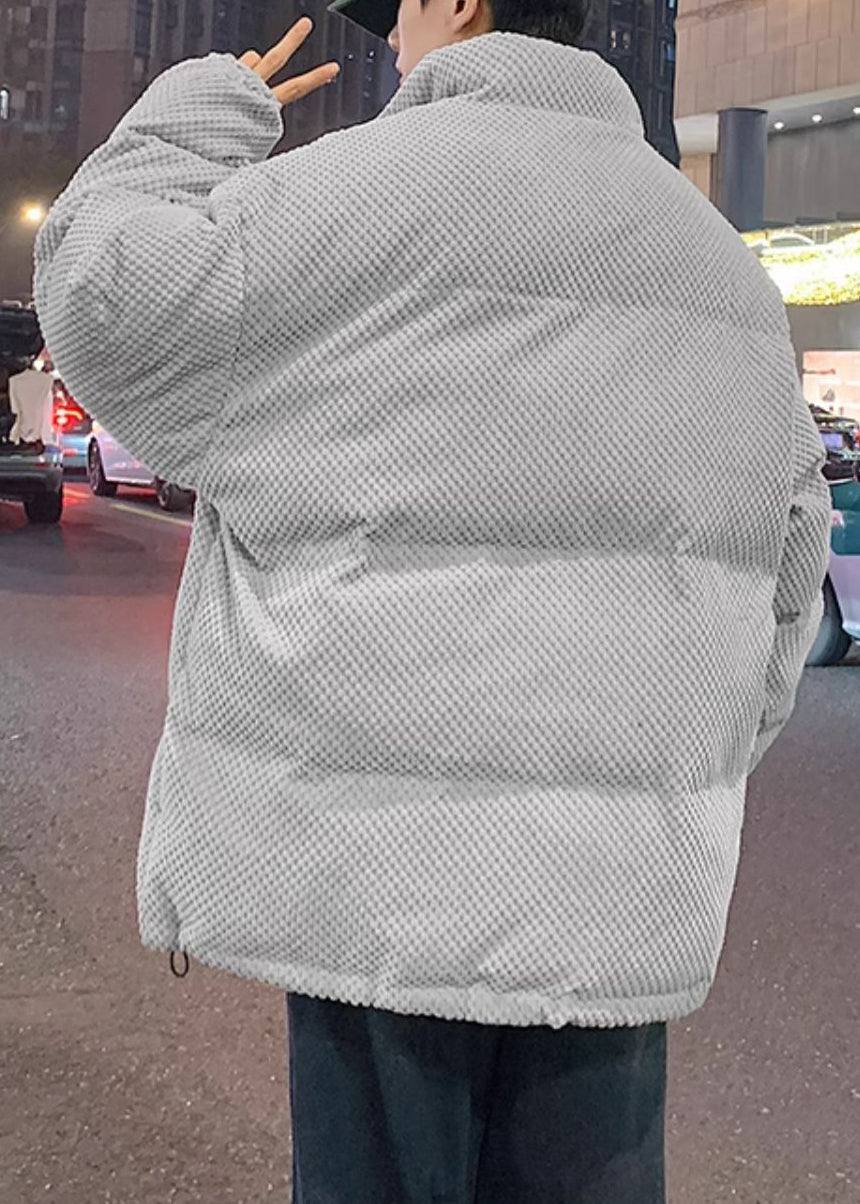Grau Kordelzug Solide Männer Parkas Stehkragen WinterRM011