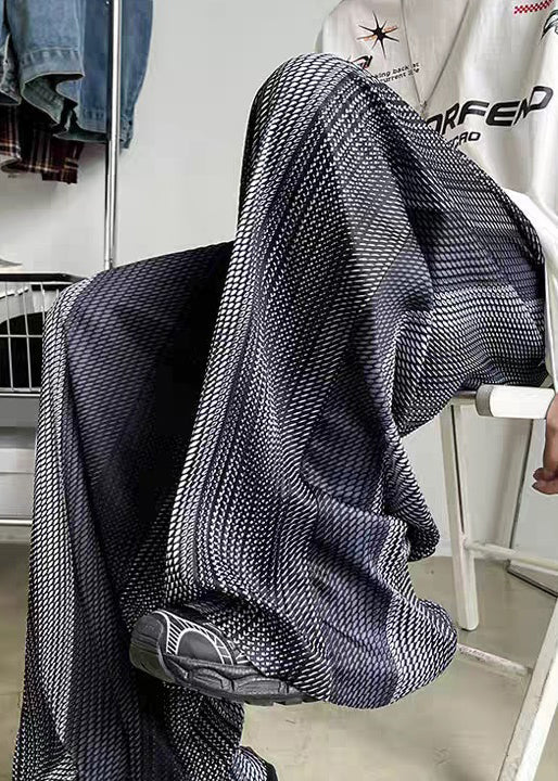 Pantalon d'été en soie élastique gris patchwork avec poches pour homme
