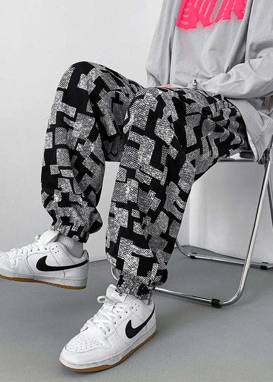 Pantalon gris pour homme, surdimensionné, en coton, imprimé printemps