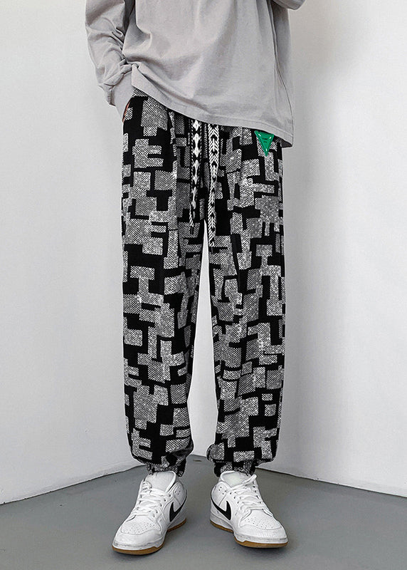 Pantalon gris pour homme, surdimensionné, en coton, imprimé printemps