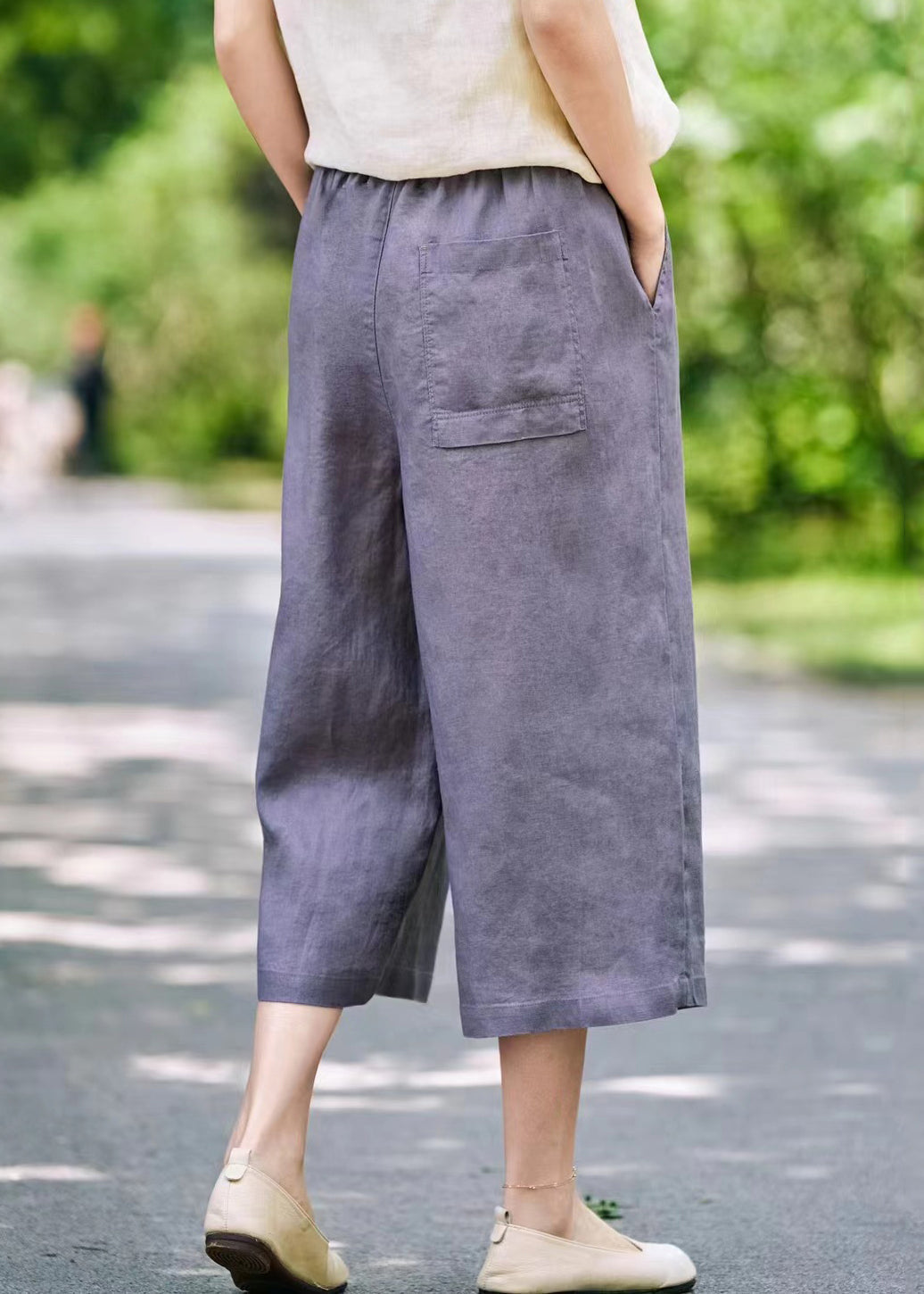 Pantalon d'été large et élastique en lin, taille unie, gris