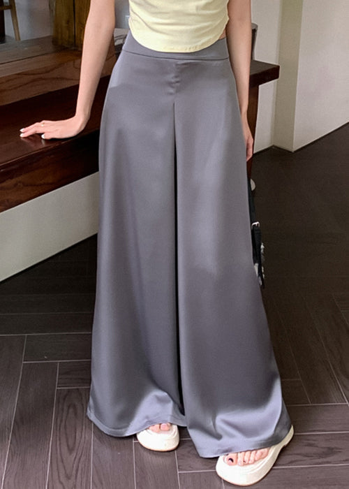 Thin Wide Leg Grey Waist Summer High Silk Pants