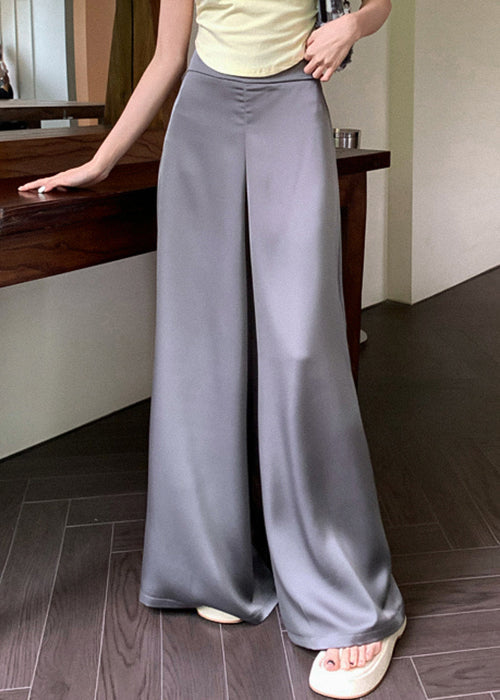 Pantalon d'été en soie gris à jambes larges et fines