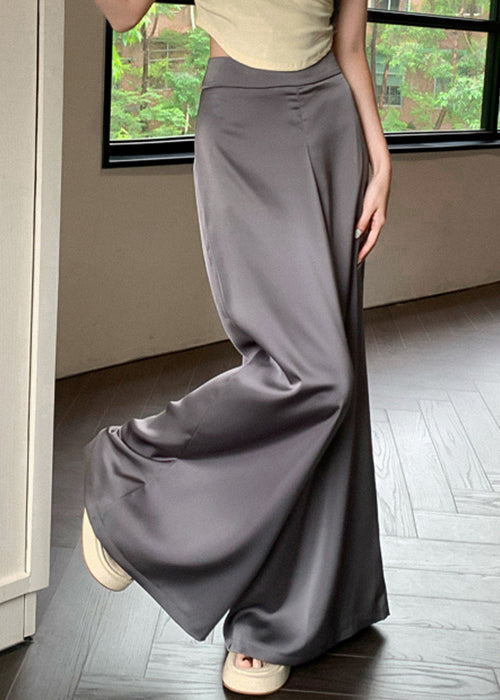 Pantalon d'été en soie gris à jambes larges et fines