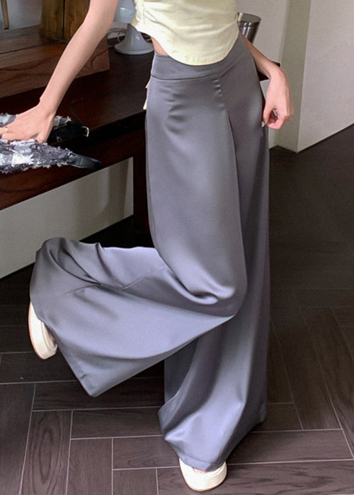 Pantalon d'été en soie gris à jambes larges et fines