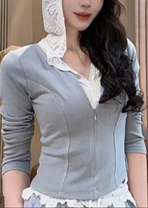 Ensemble pantalon gris avec sweat-shirt et fermeture éclair pour femme, deux pièces à capuche