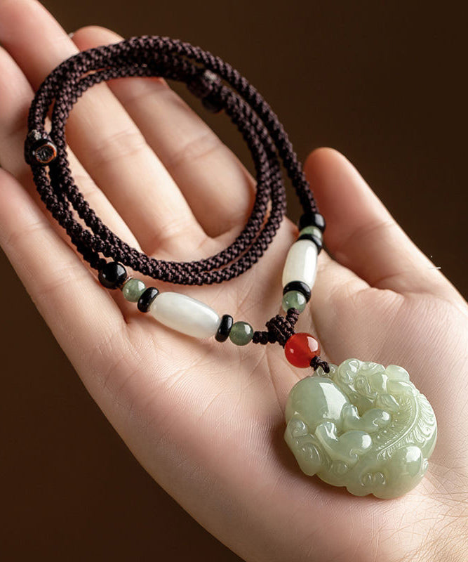 Handmade Black Jade A Mythical Wild Animal Pendant Necklace AH630