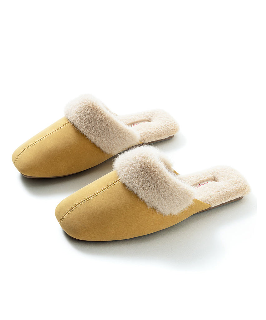 Chaussons confortables faits main en laine rose pelucheuse doublée RX017
