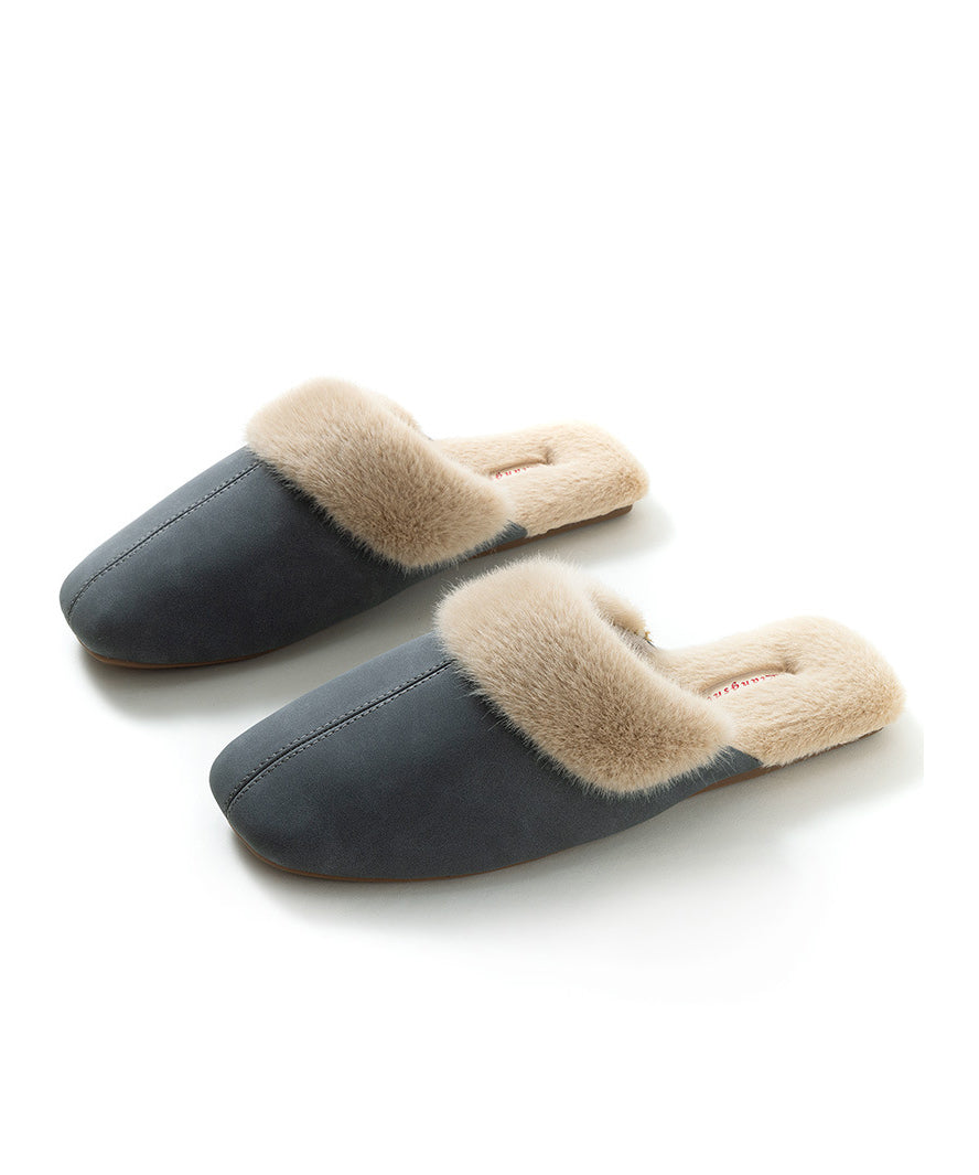 Chaussons confortables faits main en laine rose pelucheuse doublée RX017