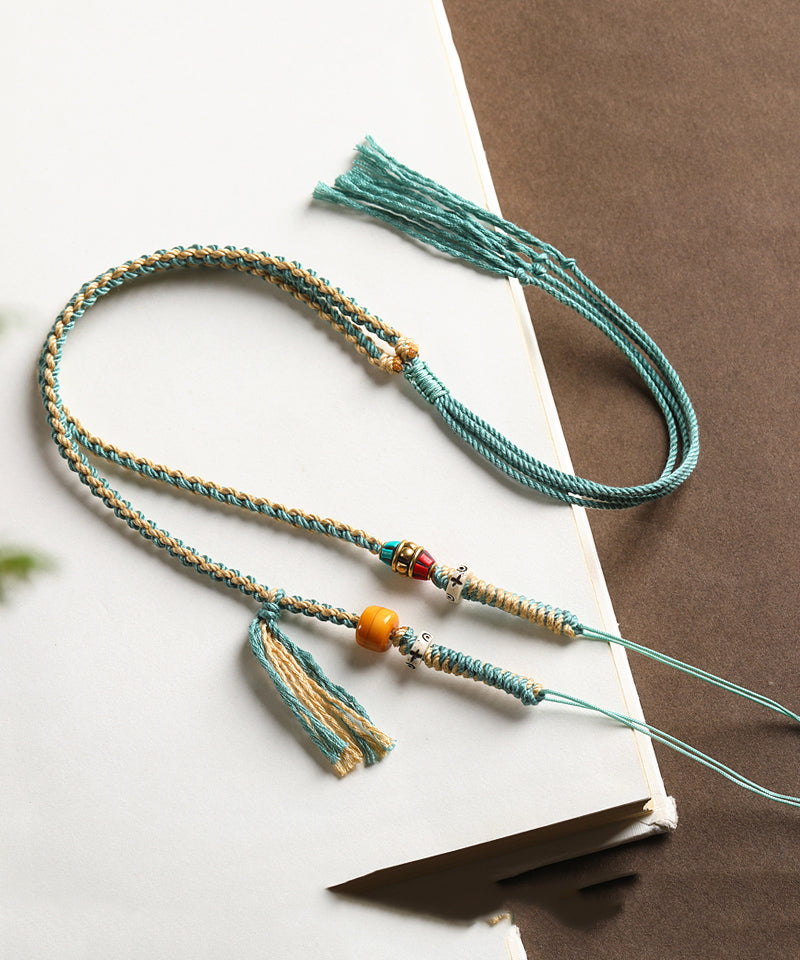 Handgemachte Khaki Cloisonné Fassperlen Quaste Lasso Halskette GH1036