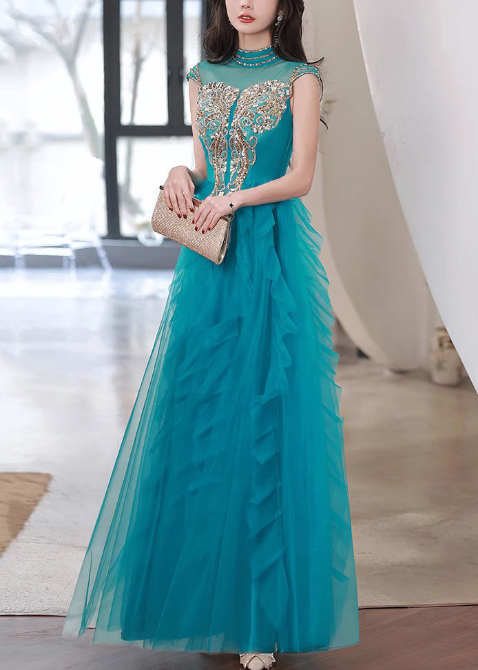 Rüschen Tüll Pfau Blau Kleid Nagel Sommer Perle Handgemachte Party