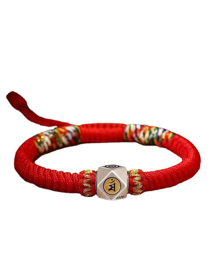 Handgemachtes rotes Sterlingsilber, handgewebt, die zwölf chinesischen Tierkreiszeichen, Quasten-Charm-Armband ZZ067
