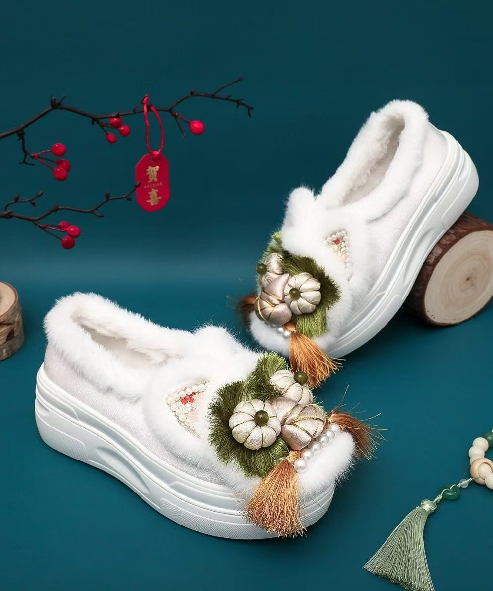 Handgemachte Spleißen Quaste Nagel Perle Plattform flache Schuhe Kaffee Fuzzy Wolle gefüttert TQ039