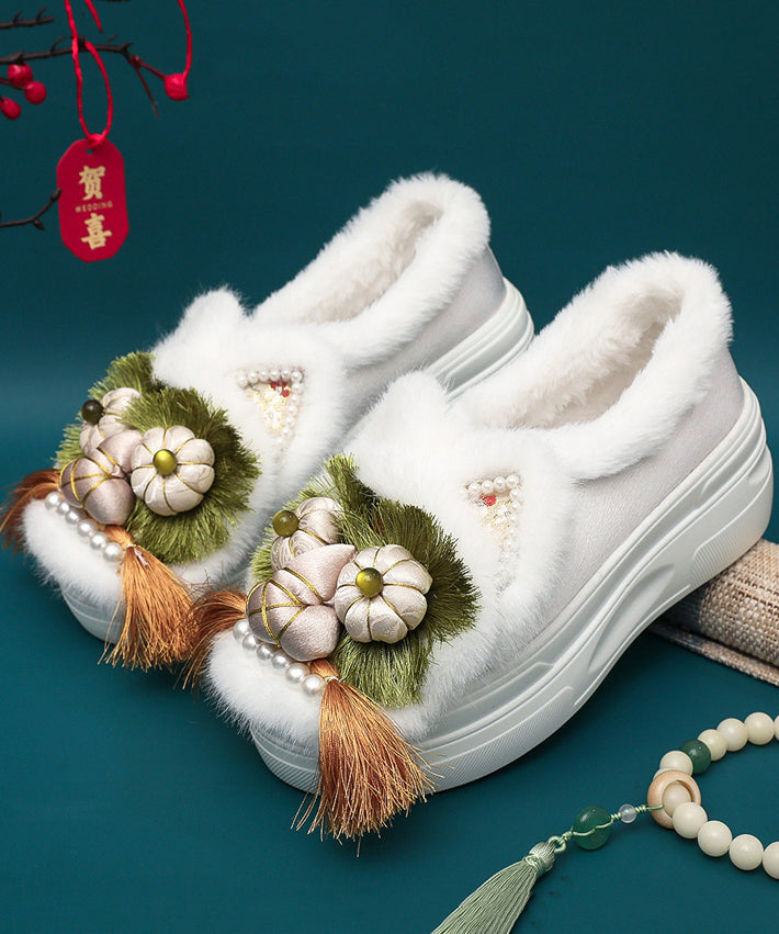 Handgemachte Spleißen Quaste Nagel Perle Plattform flache Schuhe Kaffee Fuzzy Wolle gefüttert TQ039