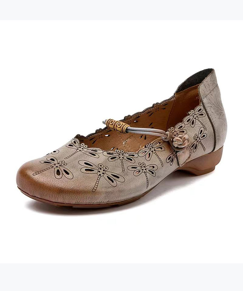 Handgemachte Vintage Rindsleder Low Heel One Button Single Schuhe CZ1006