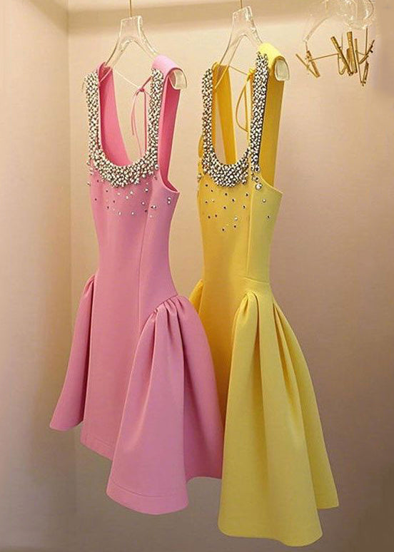 Nagel Ärmelloses Patchwork Up Handgemachte Gelbe Kleid Perle Spitze