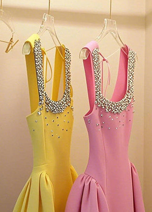 Nagel Ärmelloses Patchwork Up Handgemachte Gelbe Kleid Perle Spitze