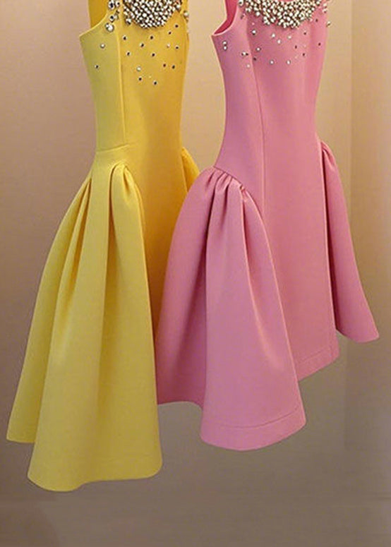 Nagel Ärmelloses Patchwork Up Handgemachte Gelbe Kleid Perle Spitze