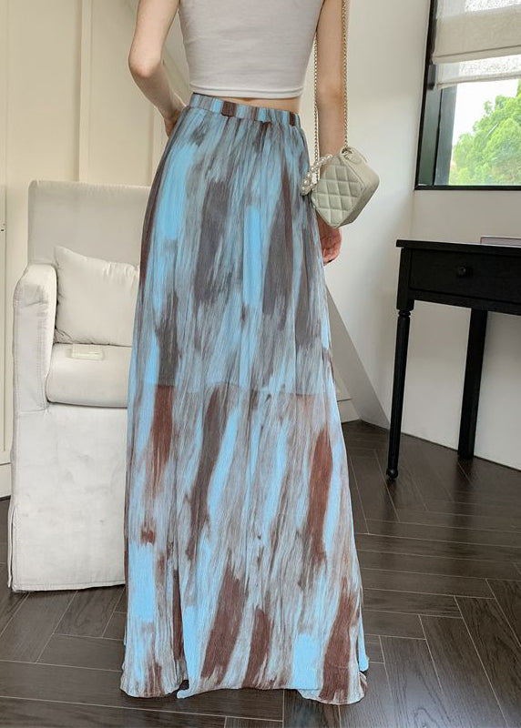 Jupe drapée taille haute en coton bleu tie-dye style vacances été RL010