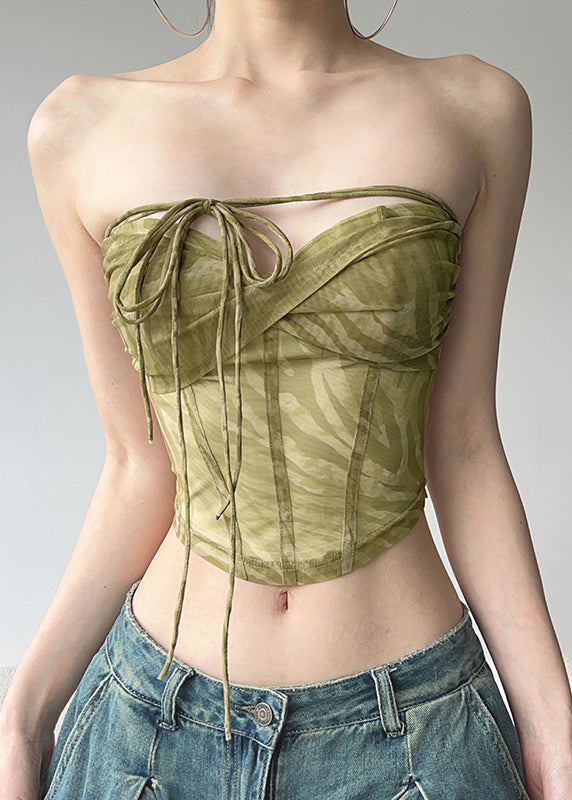 Waist Light Tie Tulle Tops Green Summer Hot