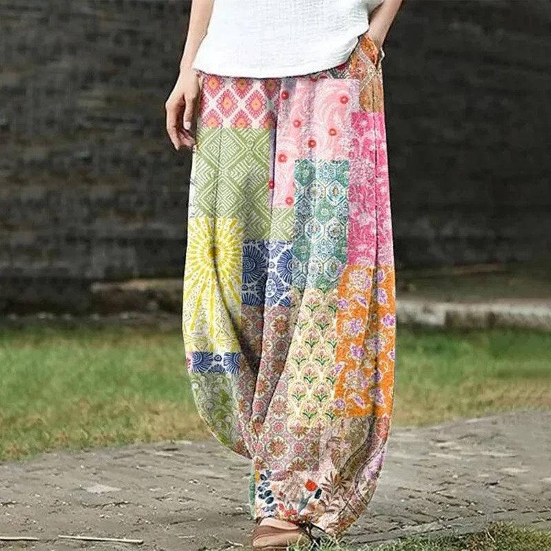 Ethnic Floral Loose Vacation Elastic Band Pants RR54