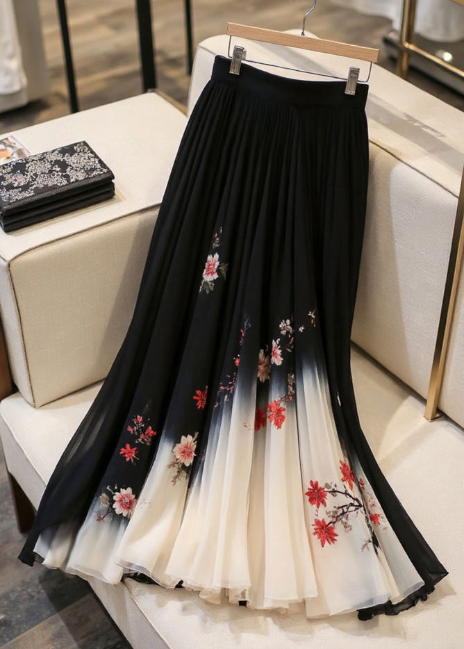 Jupes élastiques en mousseline noire imprimée taille italienne été