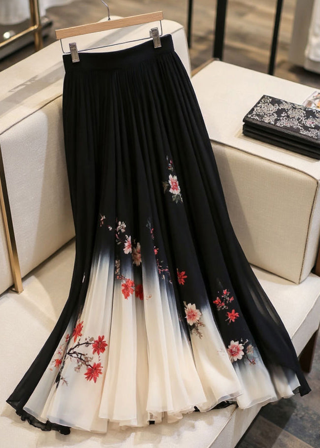Jupes élastiques en mousseline noire imprimée taille italienne été