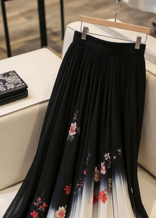 Jupes élastiques en mousseline noire imprimée taille italienne été