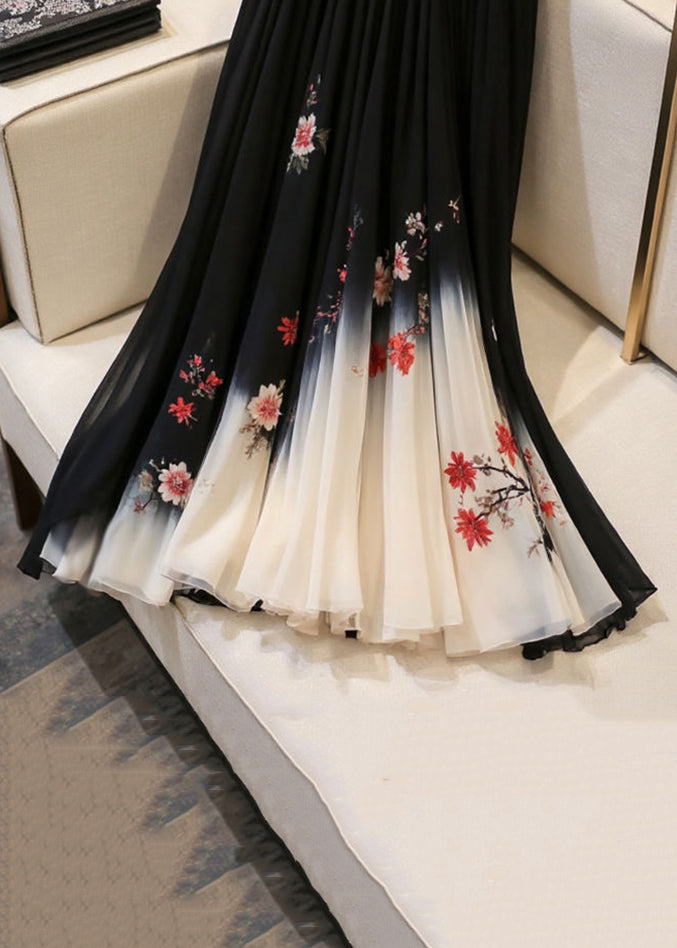 Jupes élastiques en mousseline noire imprimée taille italienne été