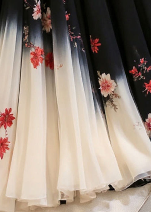 Jupes élastiques en mousseline noire imprimée taille italienne été