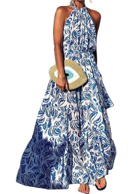 Robe dos nu en coton imprimé vert italien, été TL005