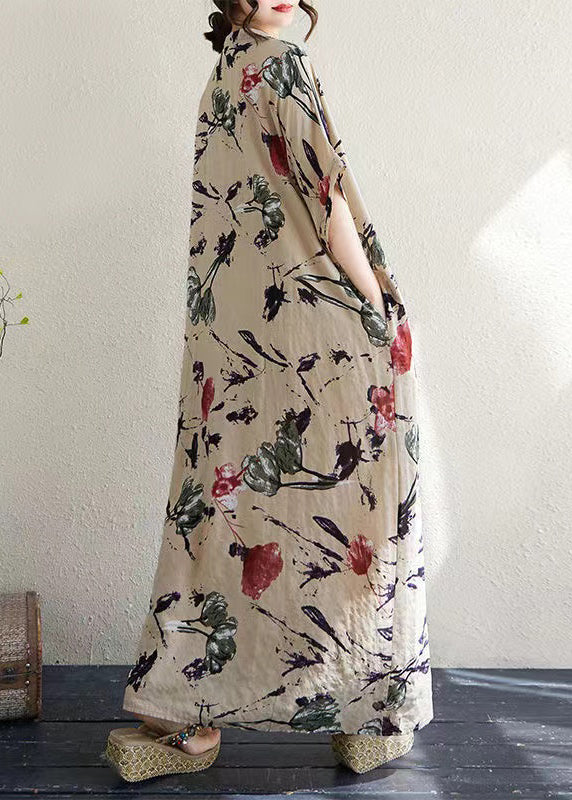 Drucken Italienische Khaki Kleider Sommer Übergroße Baumwolle