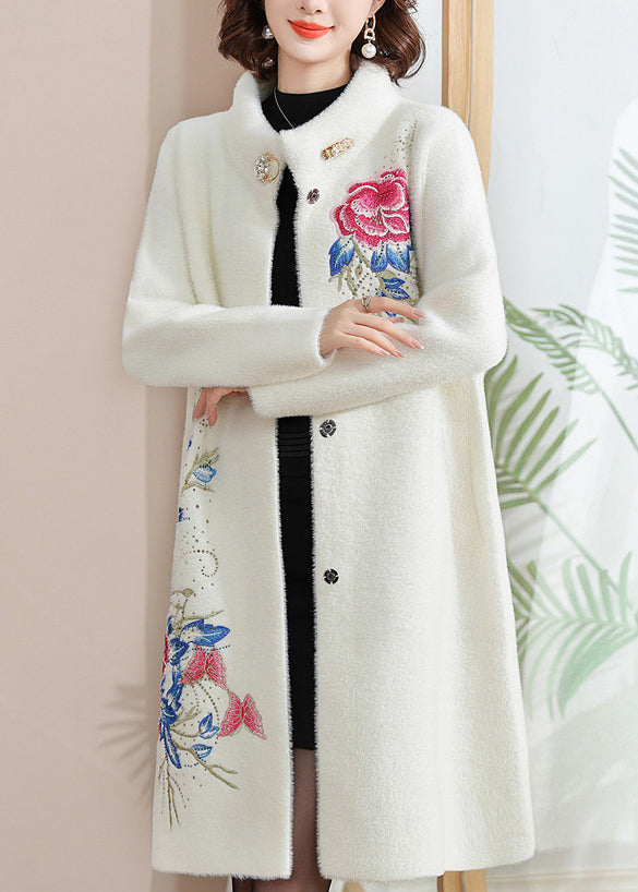 Manteau en laine et velours de vison rouge italien à col montant et boutons, printemps TA036