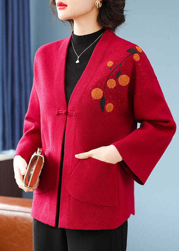 Italienische rote Strickjacke aus Baumwolle mit V-Ausschnitt und Taschen, Armbandärmel, TA021