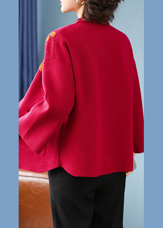 Italienische rote Strickjacke aus Baumwolle mit V-Ausschnitt und Taschen, Armbandärmel, TA021