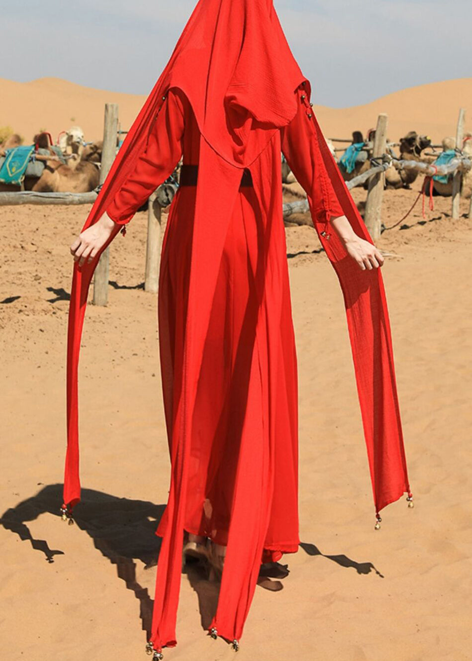 Maxikleid Herbst Quaste V Chiffon Hals Italienische Rote Perlen Nagel