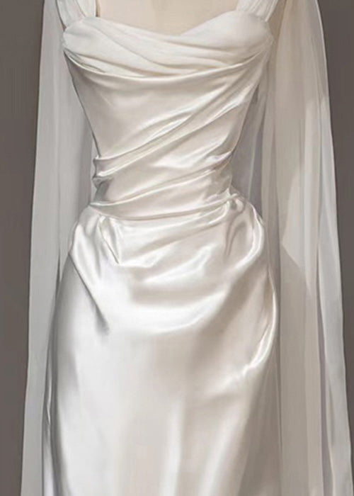 Seide Faltenkleid Sommer Italienisch Solide Weiß Party