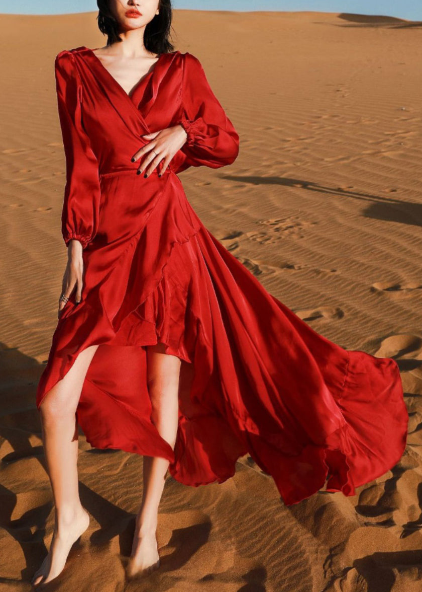 Hohe Robe Italienische Herbst Wein V Kleider Neck Low Red Baumwolle Design